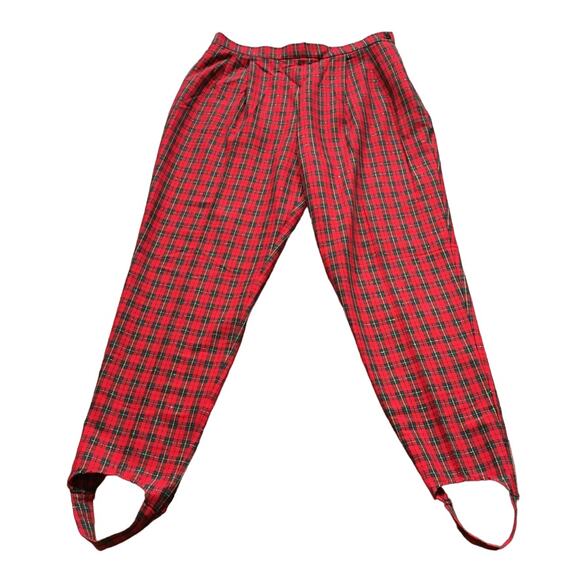 VTG DAVID BROOKS Ribcage Rise Holiday Plaid Stirrup Pants in Red  80s 90s  SZ 12 - Picture 4 of 10